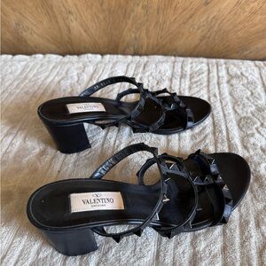 Valentino Garavani Black Studded Block Heel Sandals
